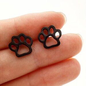 Black Stainless Steel PAW PRINT Stud Earrings